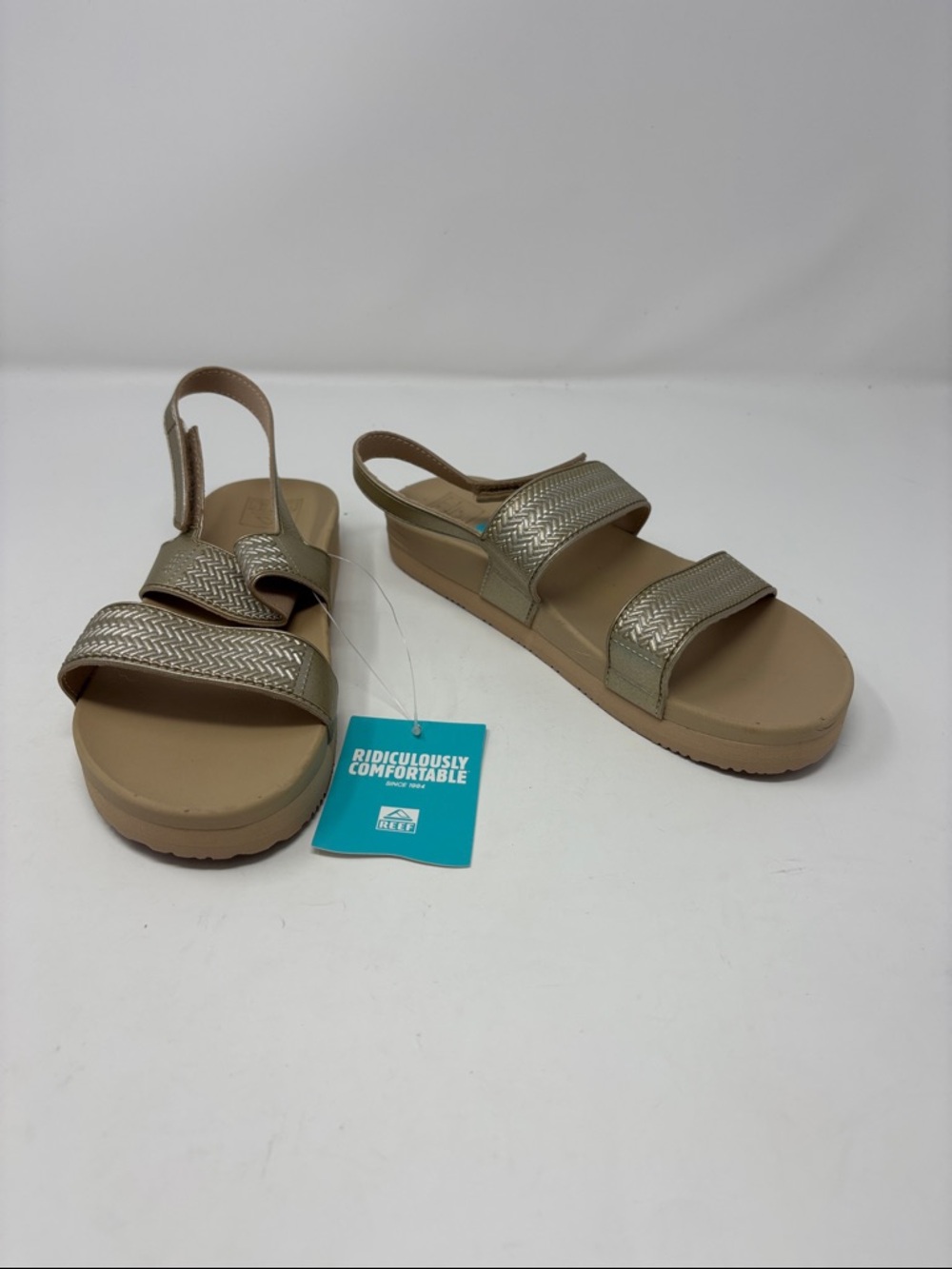 New Reef | kids 4 Metallic Tan Slingback Sandals golden hour